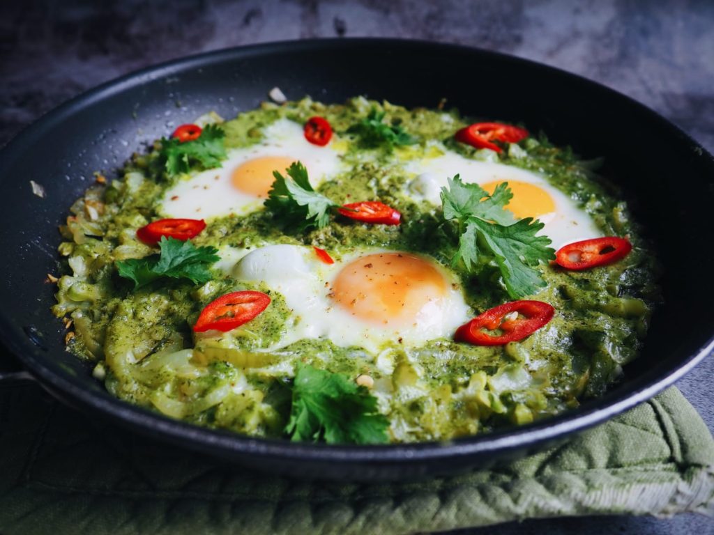 shakshuka, resepti, vihreä shakshuka, aamupala resepti, 