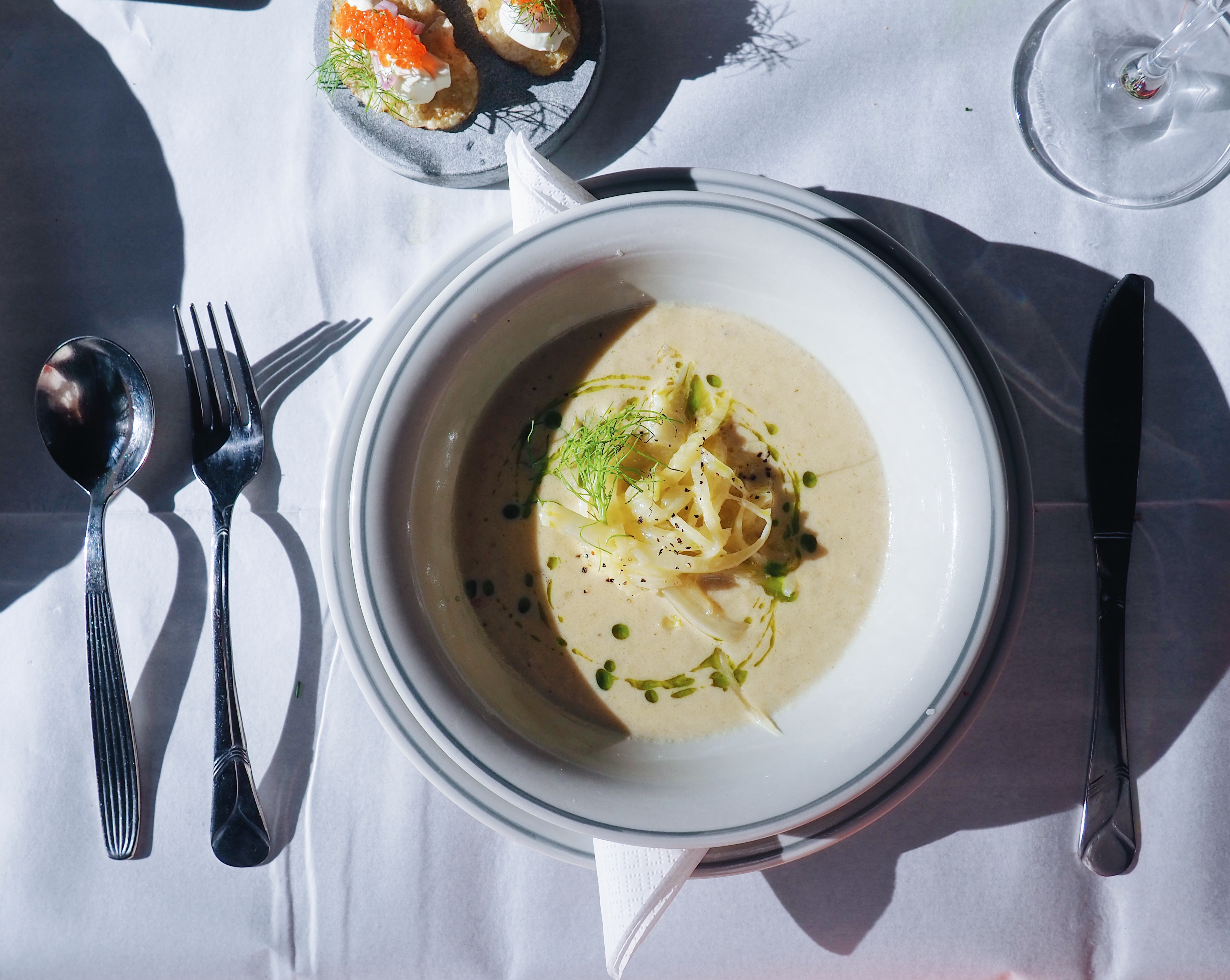 Hiilivoilla maustettu fenkolikeitto herkullisella fenkolihöysteellä